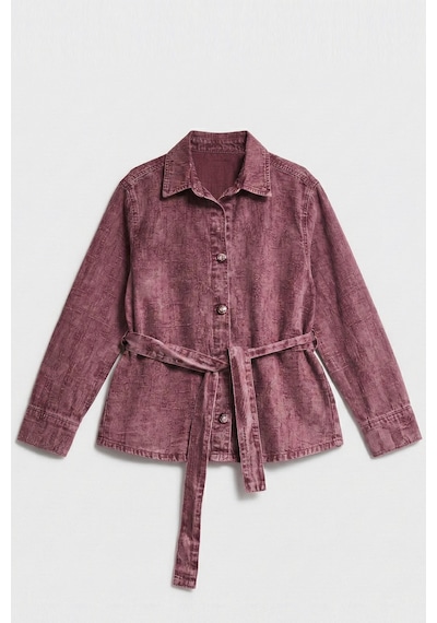 Kadın Gül Kurusu 6s6-98 Oversize Kemer Detaylı Kumaş Özellikli Tasarım Denim Ceket Bordo