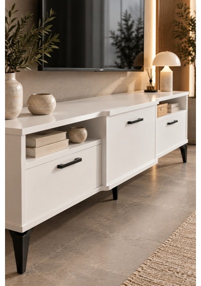 Sulorahome Metalik Beyaz Tv Sehpası 160x40 Cm