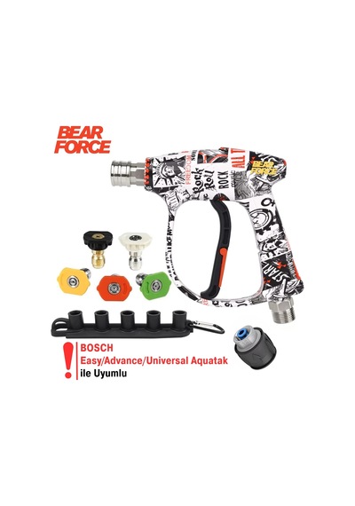 Robeve Bear Force Pop-art Tasarım Araç Yıkama Tabancası 5li Nozzle Set Ve Kemer Klipsli Ile Birlikte Profesyonel Pop-art Tasarım Oto Yıkama Tabancası Bosch Aquatak Uyumlu