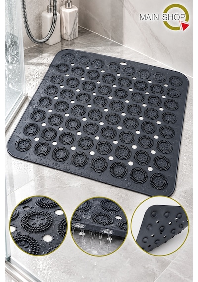 Banyo Duş Ve Küvet İçin Vantuzlu Kaydırmaz Paspas, Su Drenajlı Masaj Matı 54x54 Cm M-150 Gri