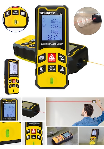 Schatz 100 Metre Lazerli Mesafe Ölçer Kırmızı Işık Lazermetre Sarı