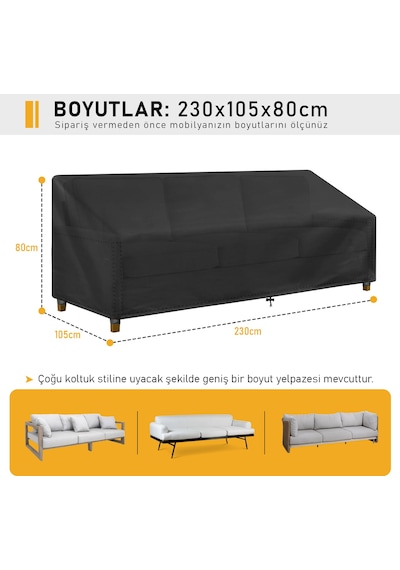 Haegs Çift Kişilik Bahçe Koltuk Örtüsü, Koruma Kılıfı, Su Geçirmez Açık Hava Bahçe Mobilya Kılıfları, Dış Mekan Sandalye Kılıfı Örtü Branda, Ağır Hizmet Tipi, 230-105-80cm - Siyah