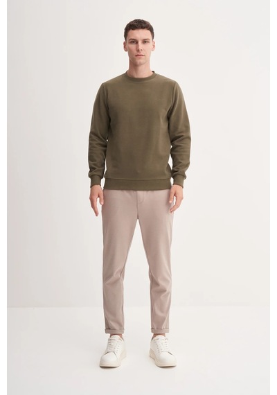 Cazador Erkek Bisiklet Yaka Selanik Örgü Slim Fit Sweatshirt Haki