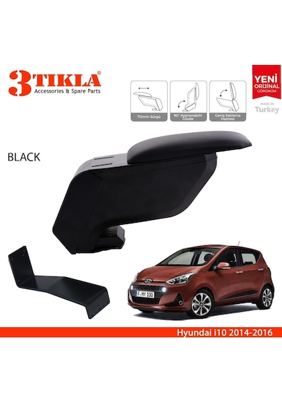 Hyundai İ10 2013-2019 Delmesiz Çelik Ayaklı Siyah Kolçak Kol Dayama
