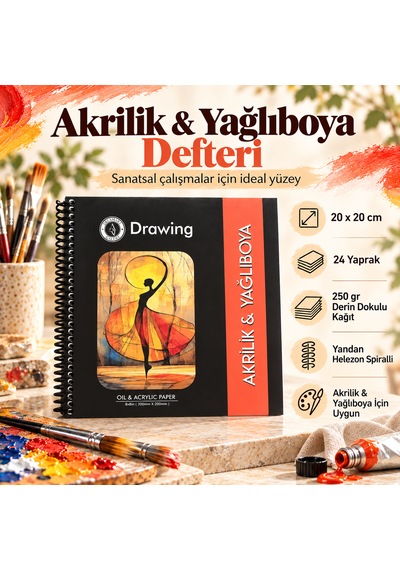 Akrilik & Yağlı Boya Çalışma Defteri 20x20 Cm 250 Gr Derin Dokulu Kağıt 24 Yaprak