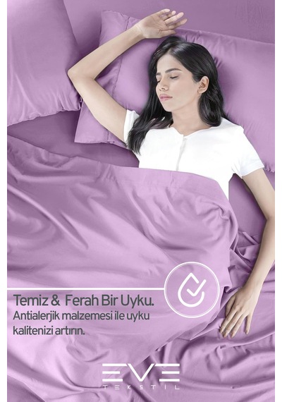 Eve Tekstil Fitted Yüksek Kaliteli Penye Kumaş Çift Kişilik Lastikli Çarşaf Lila