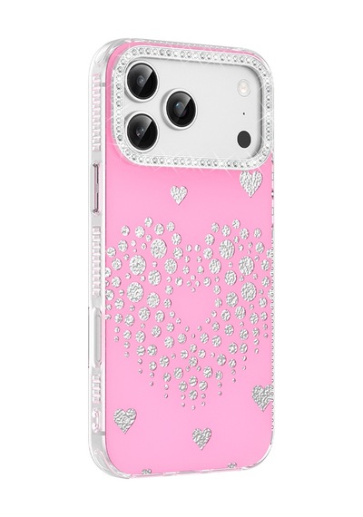 Maks Technology Apple Uyumlu iPhone 18 Pro Kılıf Damla Taşlı Mkst Rivas Sert Pc Kapak - Pembe