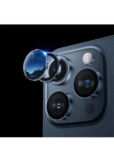 Hoco Crystal Clear iPhone Uyumlu 15 Pro-15 Pro Max Hd 3d Metal Çerçeveli Kamera Koruyucu Lens- 5775 Şeffaf