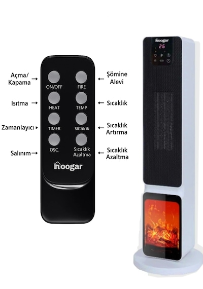 Hoogar German 2701 L White Oled Şömineli Ekran Dijital Göstergeli Kule Tipi Seramik Hızlı Isıtıcı