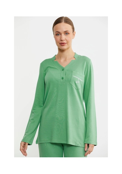 Angbutik Sementa 76438 Yarım Düğmeli Cep Detaylı Pijama Takım Yeşil