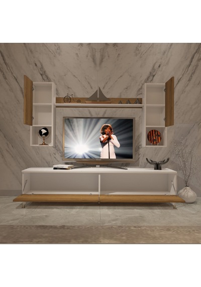 Decoraktiv Eko 5da Mdf Std Gold Tv Ünitesi Tv Sehpası - Beyaz Pera Beyaz - Meşe