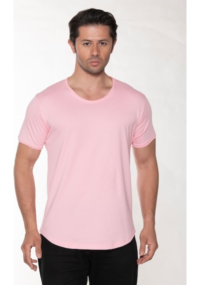 Black Horn Erkek Geniş Yaka %100 Pamuk Salaş T-shirt Pembe