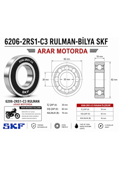 6206-2rs1-c3 Rulman-bilya Skf 30 62 16