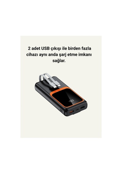 Dijital Ekranlı 20.000 Mah Powerbank 22.5w Hızlı Şarj + Çoklu Bağlantı Seçeneği Altın