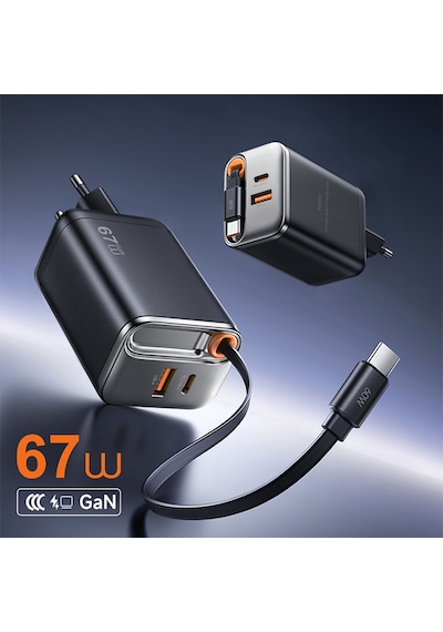Wiwu Wi-g020 Helix Serisi Gan Teknolojili Usb-a To Type-c Pd 65w Type-c Kablolu Şarj Seti Siyah
