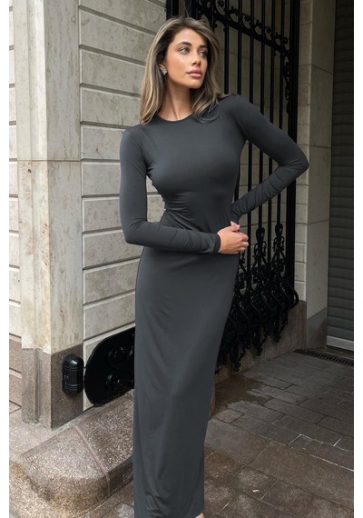 Madmext Antrasit Basic Yarım Balıkçı Uzun Kollu Elbise Mg1947 Antrasit