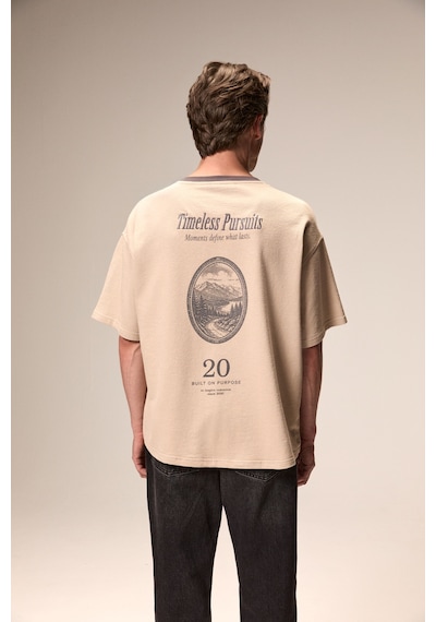 Grimelange Leonte Erkek Kontrast Yakalı Vizon - Bej T-shirt Bej - Vizon
