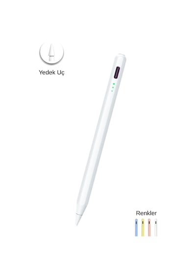 Fuchsia Apple Uyumlu iPad Çocuk Boy Eğime Duyarlı Ve Avuç İçi Reddetmeli Aktif Dokunmatik Tablet Kalemi Beyaz