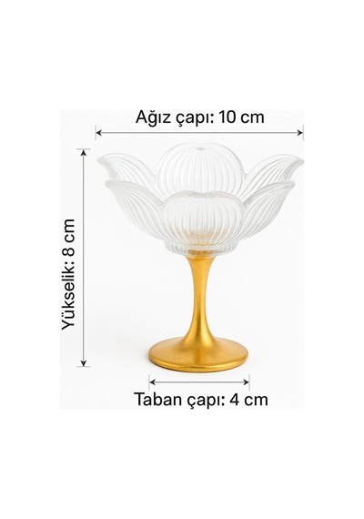 Uzun Gold Metal Ayaklı Lotus Çiçeği Kahve Yanı Cam Lokumluk Drajelik Seti 6 Adet sarı