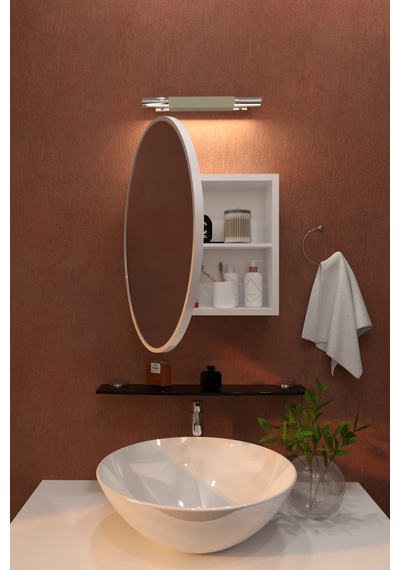 Oval Aynalı Banyo Dolabı Modern Duvar Tipi Banyo Dolabı Beyaz