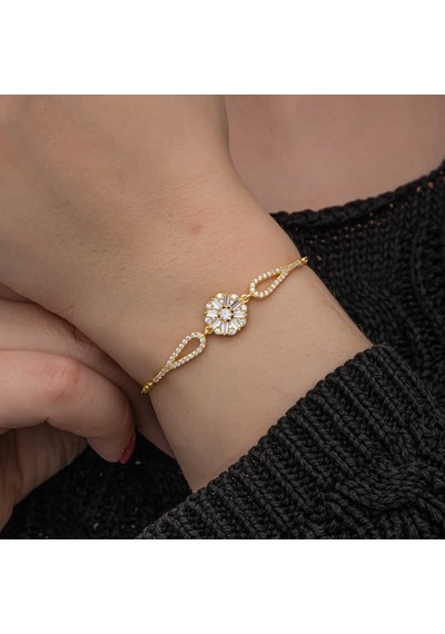 Kenpazar 925 Ayar Gümüş Gold Baget Taşlı Kadın Bileklik Gümüş