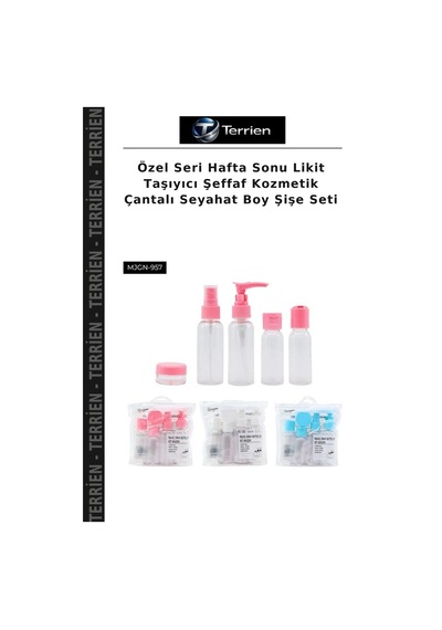 Terrien Özel Seri Hafta Sonu Likit Taşıyıcı Şeffaf Kozmetik Çantalı Seyahat Boy Şişe Seti Çok Renkli