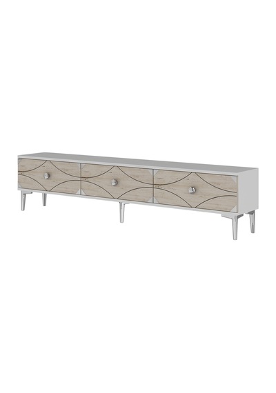 Tsa1897bts - Alfa Tsa180 Tv Stand, Tv Sehpası Ve Tv Ünitesi Beyaz - Traverten - Sılver 180cm