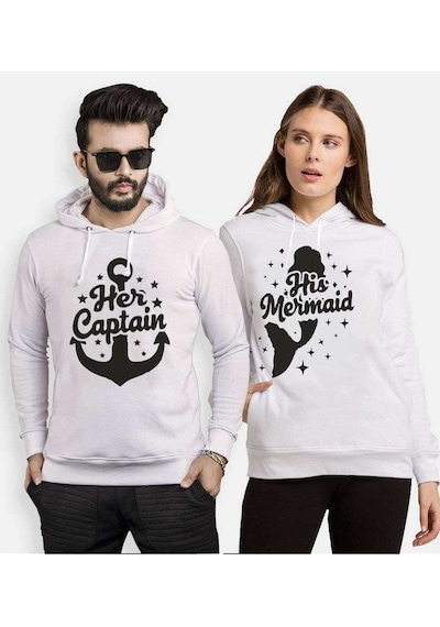 Tshirthane Mermaid Captain Sevgili Kombinleri Kapüşonlu Kombini