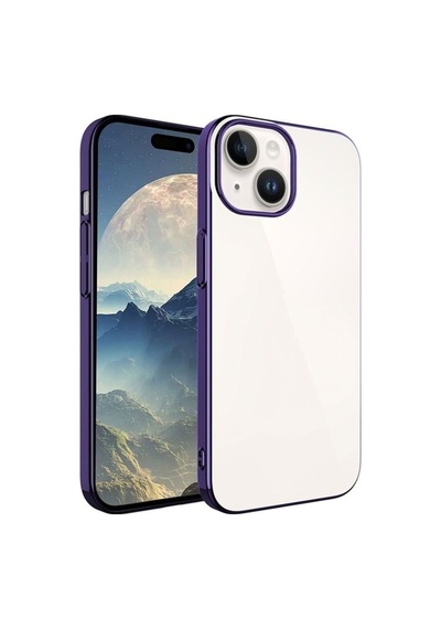 Apple Uyumlu iPhone 15 Kılıf Sert Pc Renkli Çerçeveli Zore Riksos Kapak Derin Mor