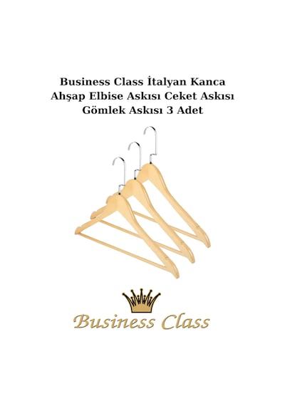 Ceket Askısı Business Class 45 Cm İtalyan Kanca Buluz Elbise Ahşap Askı 3 Adet Diğer