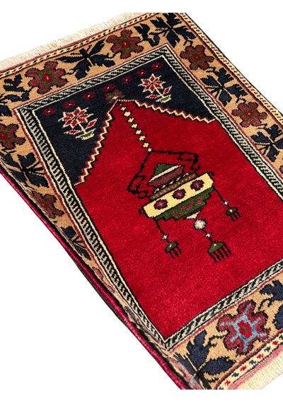 El Dokuma Küçük Taşpınar Namazlık 74x96 Kırmızı Küçük Seccade Yün
