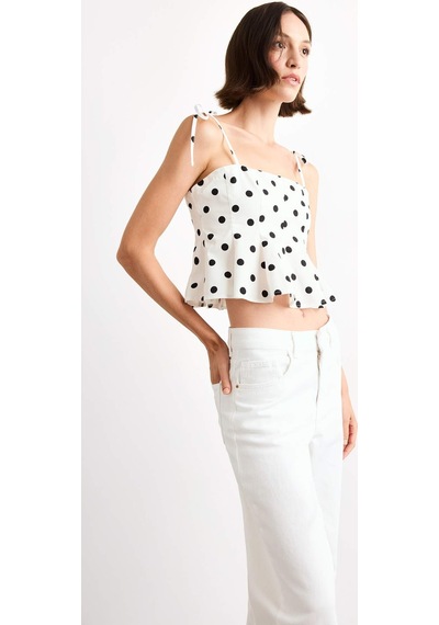 Defacto Fitted Puantiyeli Poplin Askılı Bluz F7579ax25auer105 Ekru