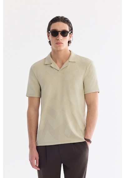 Avva Erkek Bej Apaj Yaka Kolay Ütülenen Elastan Regular Fit T-shirt A61y1156