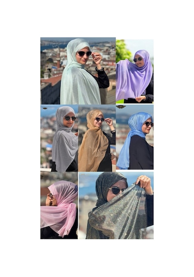 Aldaıyr 7 Adet Simli Şifon Şal Çok Rrenkli8