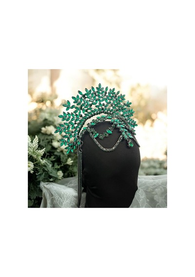 Alınlıklı Büyük Gelin,kına,nişan,söz,after,bride,party Taç Yeşil - 694985918 Yeşil