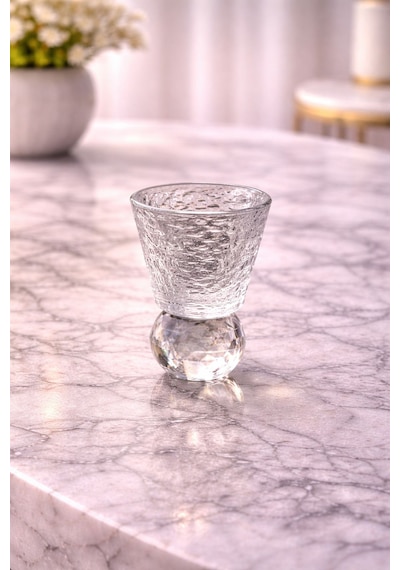 6 Kişilik Cam Elmas Ayaklı Kahve Yanı Bardağı Bardak 50ml Şeffaf