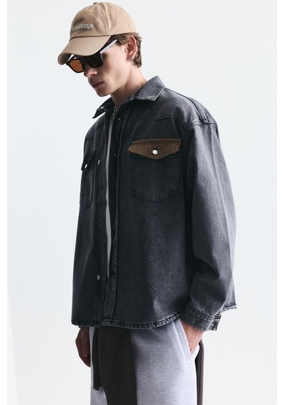 Vamos Oversize Kot Gömlek Gri