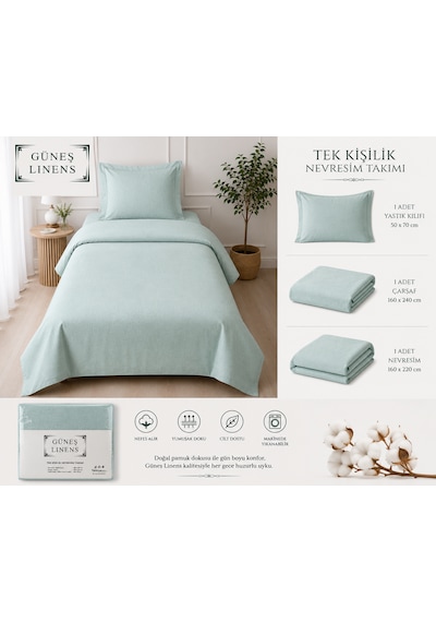 Ş Linens Tek Kişilik Nevresim Takımı Açık Yeşil