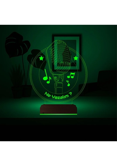 Luvivia Müzik Nota Mikrofon Kişiye Özel 3d Lamba - Masa Gece Lambası Şeffaf