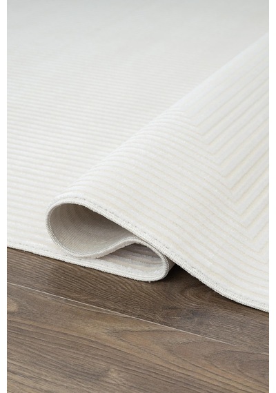 Merit Mr009a Krem Halı Geometrik Detaylı İnce Yumuşak Akrilik Modern Salon Oturma Odası Halısı-294 Bej