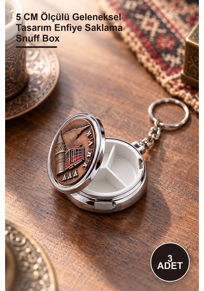 3 Adet Kabartmalı Yöresel Enfiye Kutusu 5 Cm Ölçülü Geleneksel Tasarım Enfiye Saklama Snuff Box