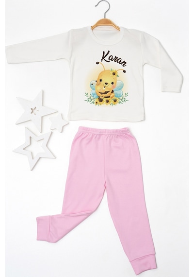 Pia Baby İsimli Erkek Çocuk Pijama Takımı %100 Pamuk Penye İsme Özel Baskılı Kişiselleştirilebilir Pijama Seti 20646p14pi Krem