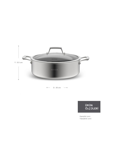 Karaca  Plasma Steel 3Ply İndüksiyon Tabanlı Çelik Pilav/Karnıyarık Tencere 30 Cm