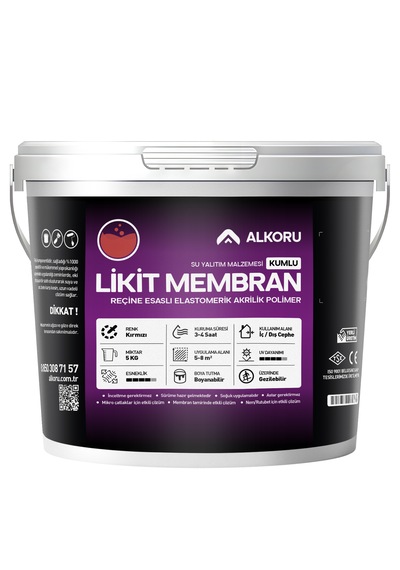 Alkoru 5 Kg Kırmızı Kumlu Likit Membran Renkli Reçine Esaslı Sıvı Su Yalıtım Malzemesi