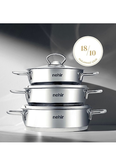 Nehir Silver 6 Parça Paslanmaz Çelik Sahan Seti 16-18-20 Cm Gümüş