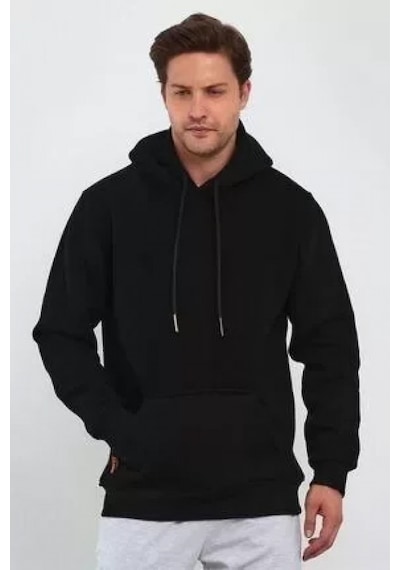 Efnaz Style Erkek Uzun Kol Kapşonlu Basic Sweatshirt Hoodie - Siyah