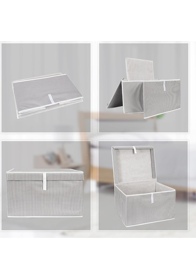 Tr Çok Amaçlı Düzenleyici Kapaklı Sandık Tipi Kutu Hurç Organizer 3 Lü Set Gri, Baza 50 X 40 X 19 Diğer