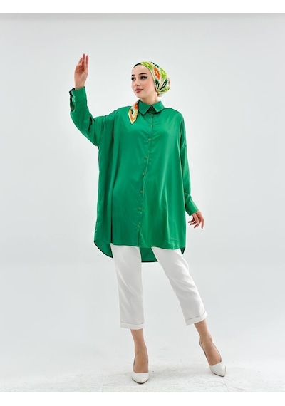 Vioshine Vıoshıne Kadın Oversize Saten Gömlek-zümrüt Yeşili Zümrüt Yeşili