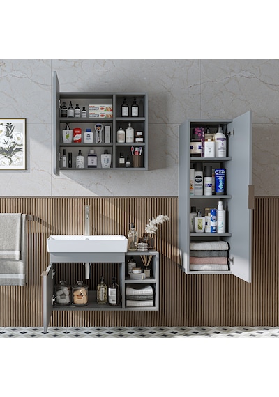 Likya Kapaklı Açık Raflı Mdflam Lavabolu 82 Cm Banyo Alt Dolabı +banyo Üst Dolabı + Banyo Boy Dolabı Külgri Kül Gri Likya Kapaklı Açık Raflı Mdflam Lavabolu 82 Cm Banyo Alt Dolabı +banyo Üst Dolabı + Banyo Boy Dolabı Külgri Kül Gri
