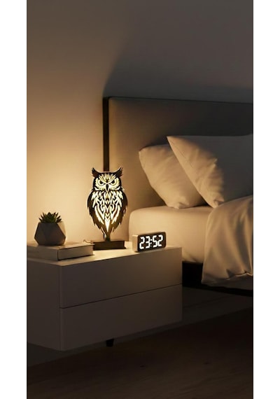 Baykuş Gece Lambası - Dekoratif Baykuş Masa Lambası Mavi